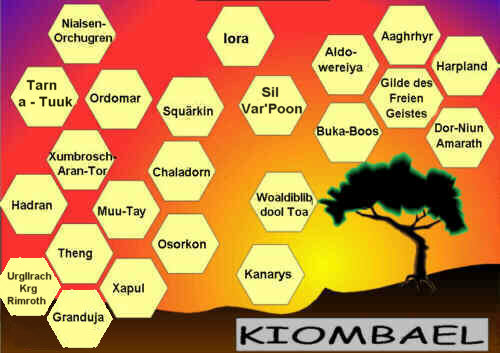 Politische Karte des Kontinents Kiombael mit Lage der Reiche zueinander. Zurck zur Geografischen Karte hier mit einem Klick